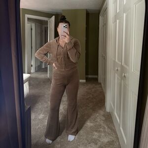 Hollister Brown Velour Wide-Leg Track Pants with Elastic Waist